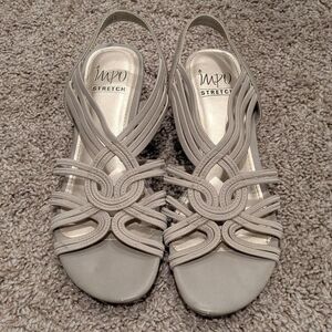 Y2K Vintage Impo Stretch Elastic Beige Strappy Wedge Slingback Slip-On Sandals